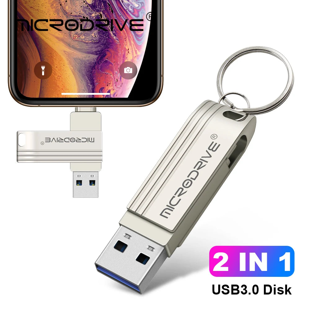 USB Flash Drive 3.0 64GB iPhone Memory Stick 256 128gb Photo Stick External Storage for iPhone/PC/iPad/More Device with USB Port