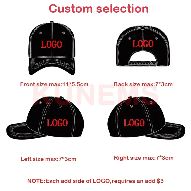 KUNEMS Custom Logo Baseball Cap for Men and Women DIY Design Letter Embroidery Retro Hat Customize Cap Graphic Print Wholesale