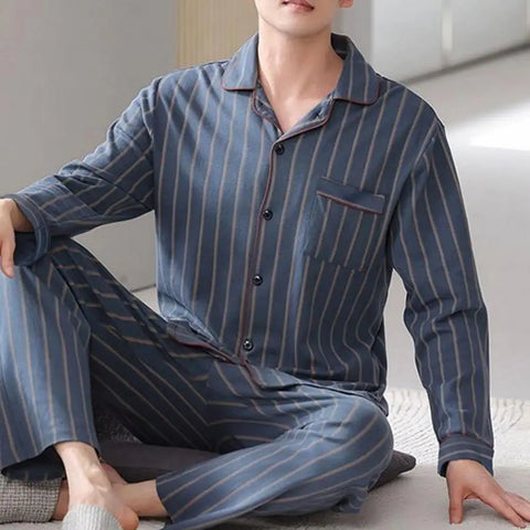 Man Pajamas Sets Spring Autumn Long Sleeve Soft Cotton