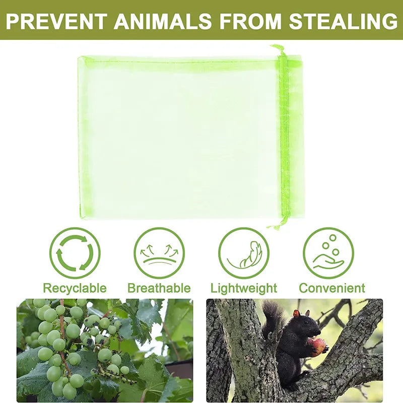 50/100Pcs Fruit Protection Netting Bags with Drawstring Reusable Grape Grow Bags Strawberry Cover Mesh Bags for Pest Control