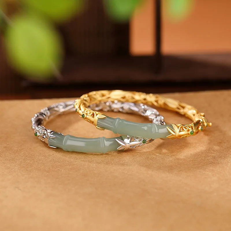 New Fashion Gold-plated Hetian Jade Compound Bracelet Beaded Beads Bamboo Bangle Bracelet for Women Girls Jewelry Gifts