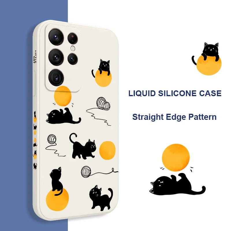 Cat Playing Rope Phone Case For Samsung Galaxy S24 S23 S22 S21 S20 Ultra Plus FE S10 S9 S10E Note 20 ultra 10 9 Plus Cover