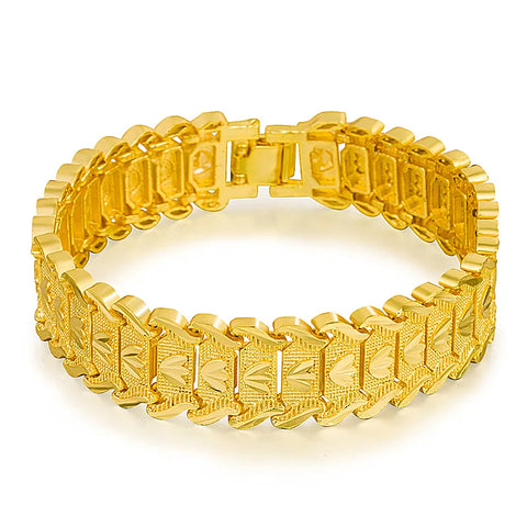 24K Gold Men Wide Version Bracelet 21cm Retro Fashion European Coin Gold-plated Jewelry Copper Plating Watch Chain Wholesale