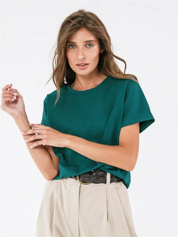 Basic Fashionable Solid Lady Short Sleeve Loose Tops Shirts