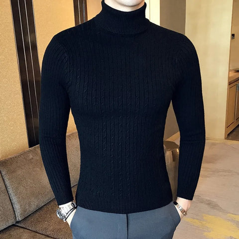 Solid Color Men's Sweater Slim Pullover Men Knitted Sweaters Bottoming Shirt