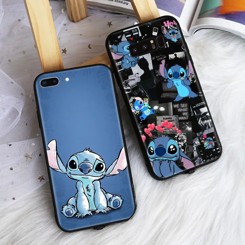 Black Case for iPhone 6 6s 5 5s 7 8 SE XR Plus 15 Pro Max Cover Z-63 Lilo & Stitch