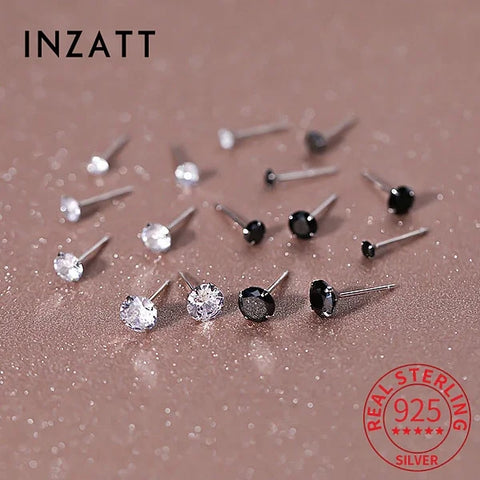 Sterling Silver Round Zircon Stud Earrings For Women