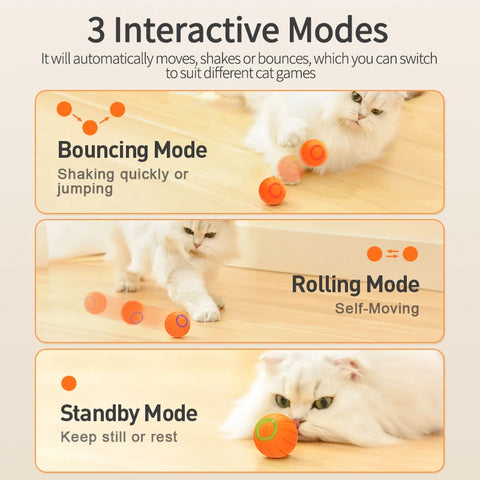 ROJECO Smart Cat Toys Automatic Bouncing Cat Ball Interactive Rolling Ball For Cats Pet Smart LED Self Moving Toys Accessories