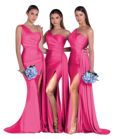 GDYBAO Womens One Shoulder Bridesmaid Dresses Long Train Mermaid Prom Dress Bodycon Wedding Party Evening Gowns with Slit