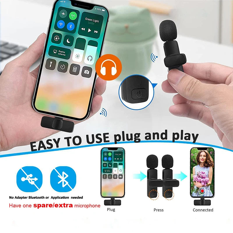 Lavalier Microphone for iPhone Android iPad Netbook Lightning/Type C Video Game Audio Smart Recording Pickup Wireless Microphone