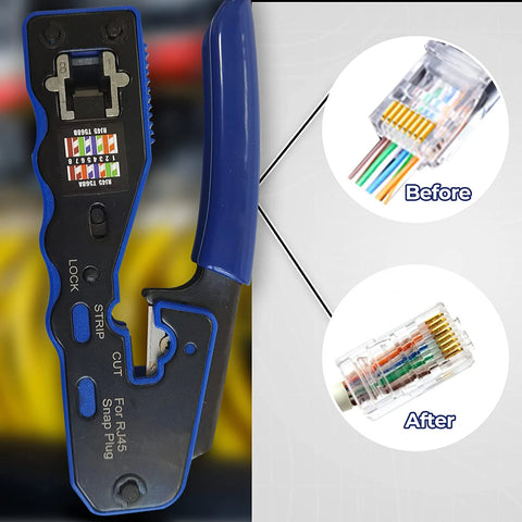 ZoeRax RJ45 Crimp Tool Pass Through Crimper Cutter for Cat6a Cat6 Cat5 Cat5e 8P8C Modular Connector Ethernet Crimp Tool