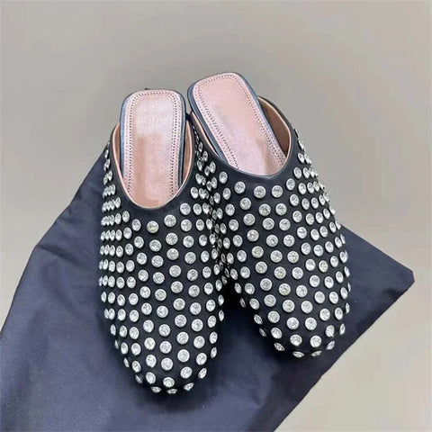 European and American Women's Fashionable Diamond Studded Mary Jane Single Shoes Casual Flat Bottomed Round Toe Buckle Shoes