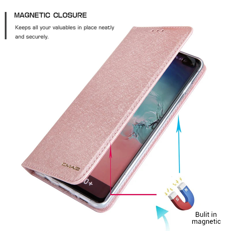 Silk Pattern Leather Case For Samsung Galaxy S23 S22 S21 S20 FE S10 S9 S8 Ultra Note 10 Plus 9 8 PU Flip Wallet Magnetic Cover