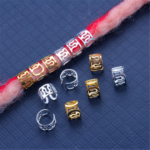 50pcs Metal Hair Rings Dreadlocks Beads Cuffs Tubes Charms Hollow Out Dreads Hair Braids Jewelry Hair Braiding Decor Accessories