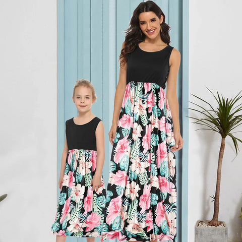 Printing Girl Summer Dress Matching Family Outfits