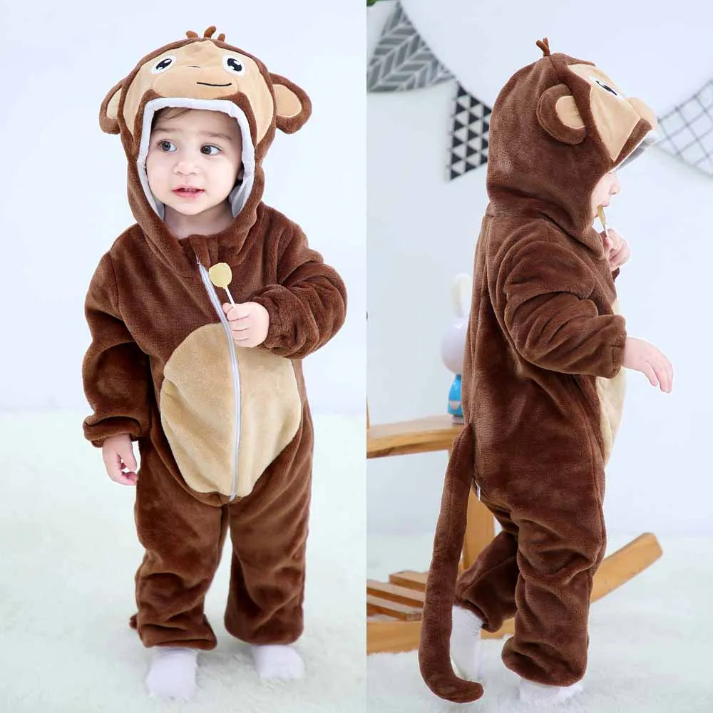 Newborn Baby Boy Clothing Animal Cartoon Hooded Jumpsuits Winter Baby Pajamas Onesies Kids Sleepwear Newborn Baby Pyjamas