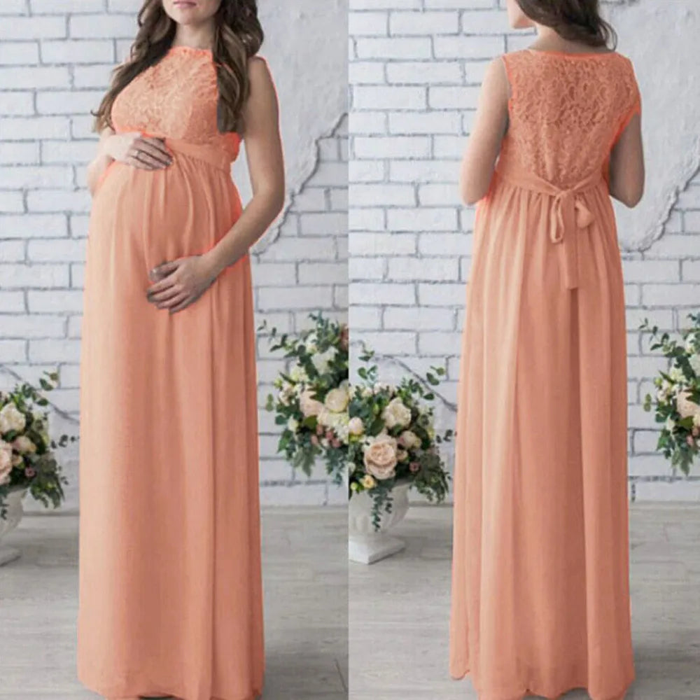 Pregnant Women Lace Long Maxi Dress Maternity Gown Photography Props Clothes Casual Dresses