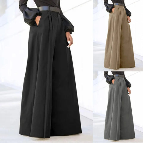 Women's Temperament Commuter Wide Leg Pants Solid Colour High Waist Flared Trousers Fashion Versatile Straight Leg Casual Pants