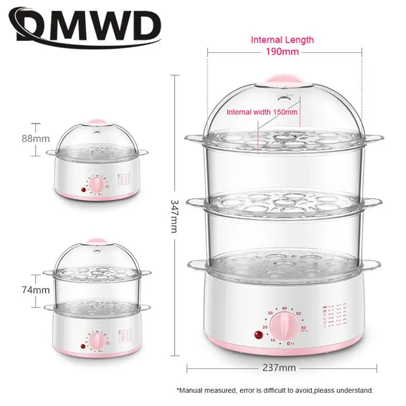 2L Mini Household Electric Food Steamer with Timer Knob control Auto Shut-off Visualization Food Warmer 3 layers Egg Boiler