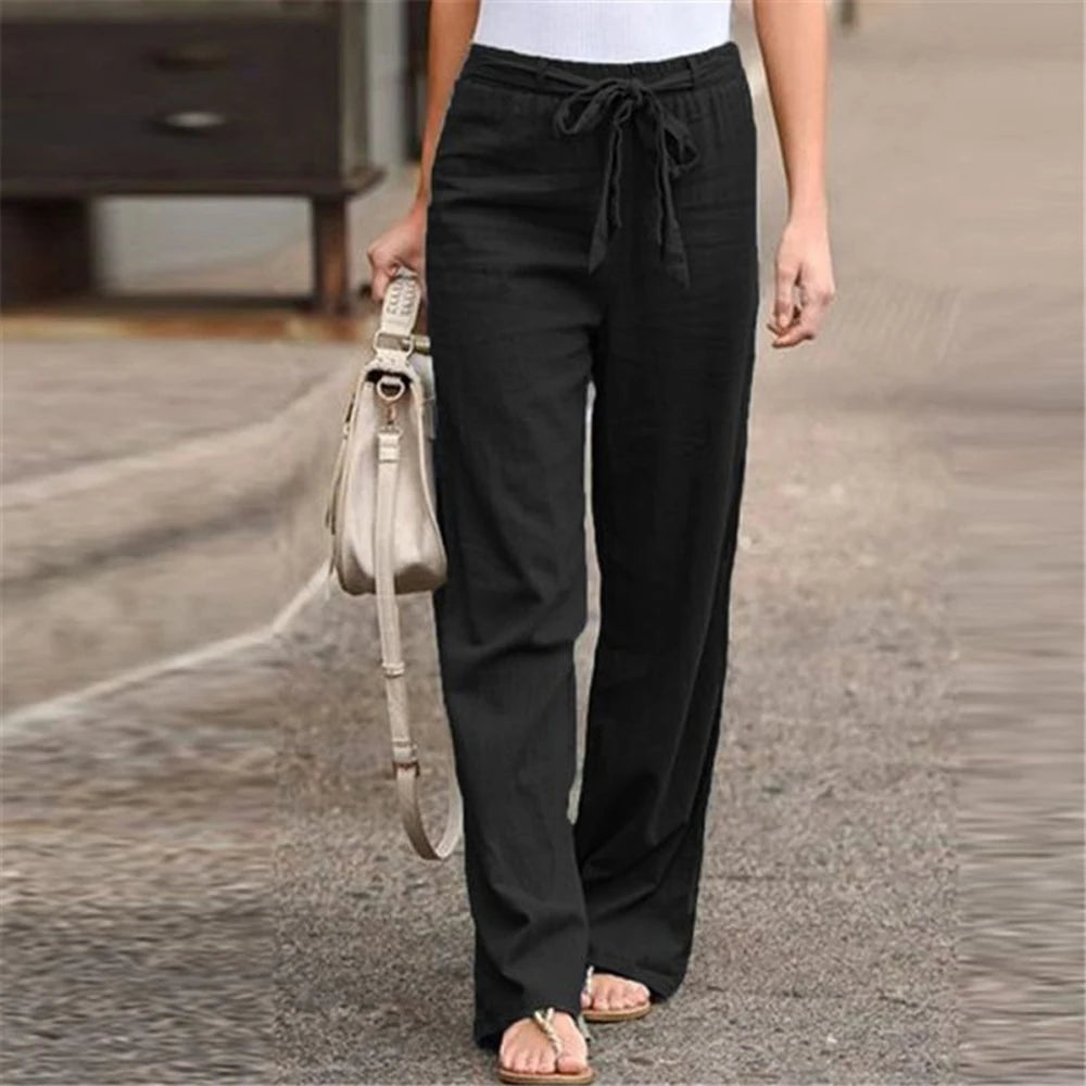 Casual Elastic Waist Solid Wide Leg Pants