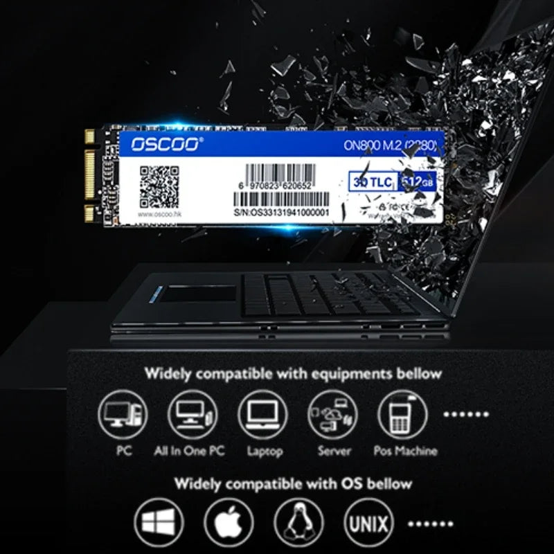 OSCOO SSD M2 512GB SATA 2280 Internal Hard Drive 128GB 256GB M.2 2280 NGFF Hard Drive Disk Internal Solid State Drive for Laptop