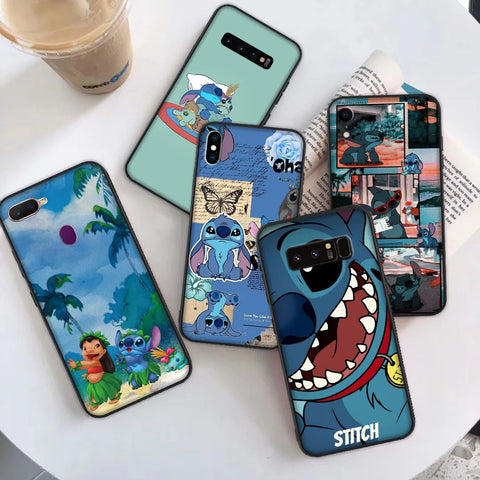 Black Case for iPhone 6 6s 5 5s 7 8 SE XR Plus 15 Pro Max Cover Z-63 Lilo & Stitch