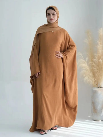 Ramadan Eid Cotton Linen Khimar Abaya Set