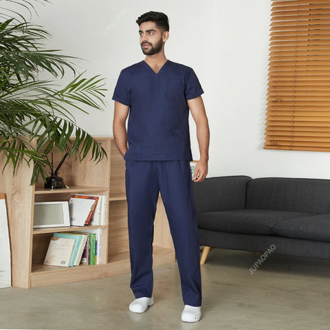 Anesthesiologist Surgical Gown Short Sleeve Scrub men's V-neck Pharmacy Suit Dentist Hospital Doctor Nurse Work Clothes Unisex