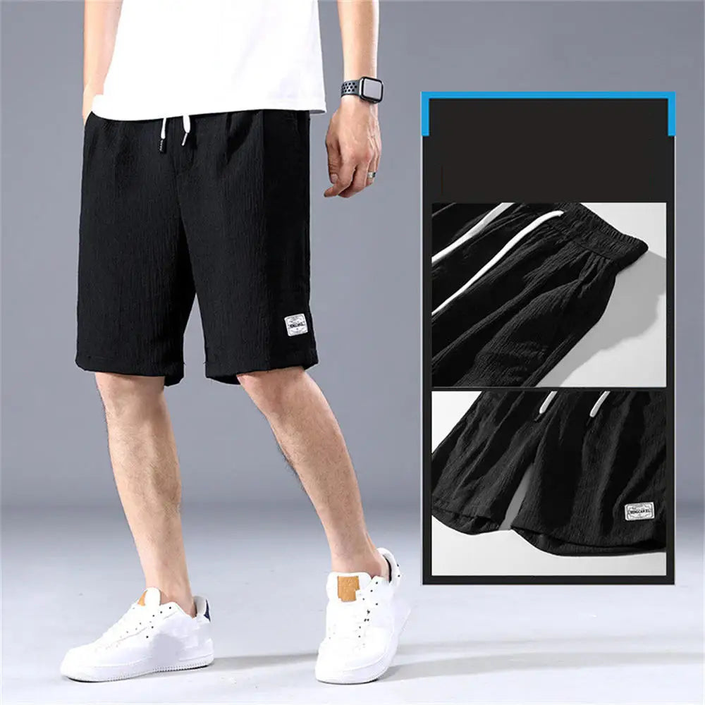 Lce Silk Shorts Men's Thin Sports Cropped Pants Loose Straight Leg Cool Breathable New Fashion Trend Casual Pants