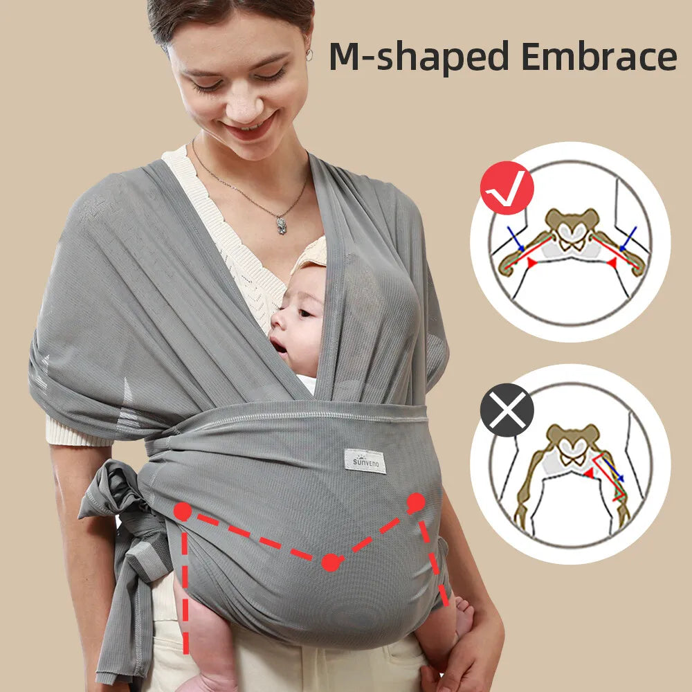 Sunveno Breathable Baby Wrap Carrier,Hands Free Baby Infant Carrier