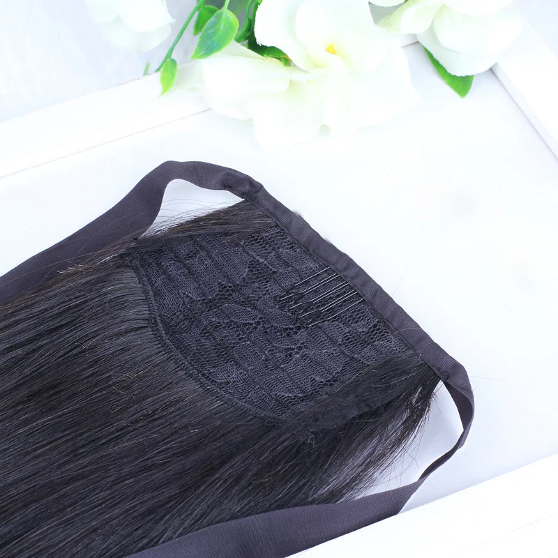 Synthetic Long Straight Ribbon Fake Ponytails Clip