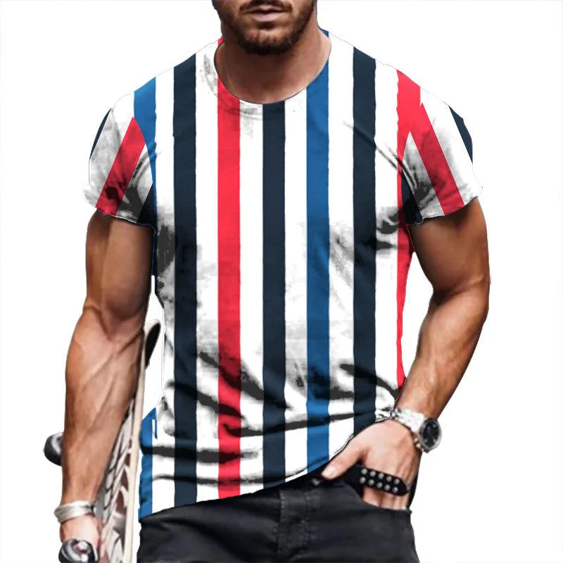 2022 Summer Funny Printed T-Shirt Men 6XL Fashion Oversized Casual Striped Shirt