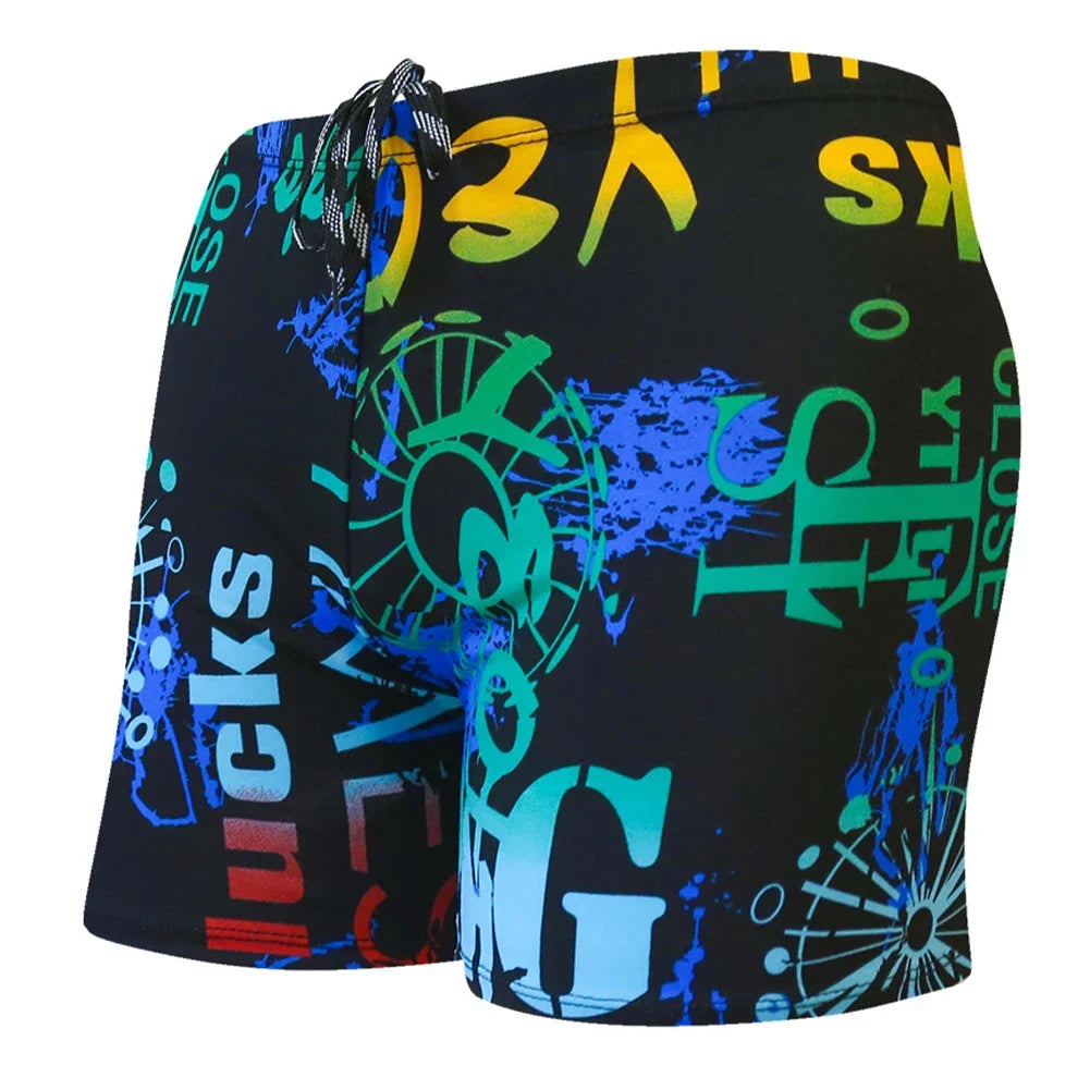 Men's Colorful Print Quick Dry Swimwear Men Trunks Swim Shorts  Slim Fit Swimming Trunks for Beach Surf Beachwear