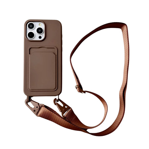 Crossbody Lanyard Necklace Rope Wallet Silicone Case For iPhone 15 Plus 14 13 12 11 Pro Max Slot Card Holder Plain Back Cover