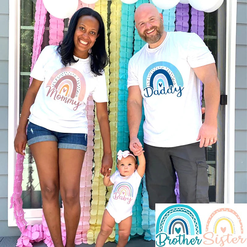 Rainbow Family Matching Outfit Dad Mom and Me Family Shirt Fashion Baby Bodysuits Brother Sisters Family Life Outfits Look