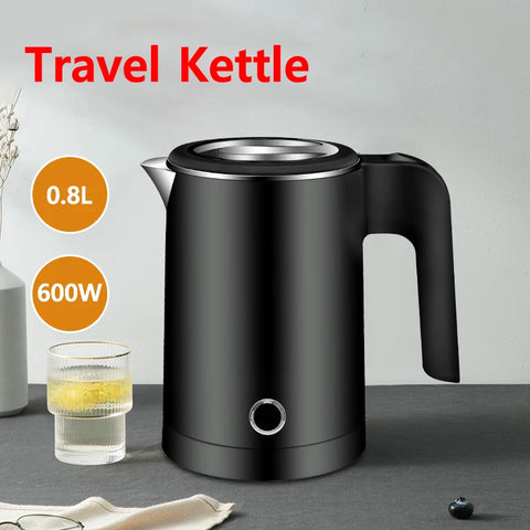 Travel Electric Kettle Tea Coffee 0.8L Stainless Steel Portable Water Boiler Pot