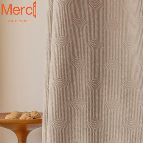 Modern French Style Luxury Cream Chenille Jacquard Curtains for Living Room Bedroom Dining Shading Window Drapes Custom Size