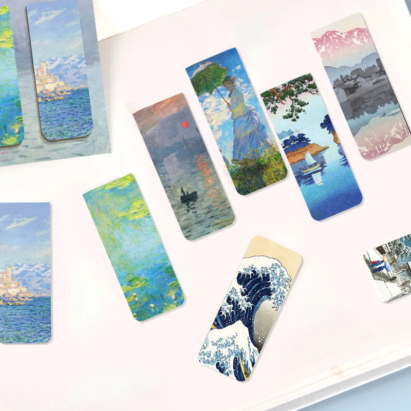 4 Pcs Magnetic Bookmark World Famous Painting Monet Van Gogh Antique Art Page Folder for Books Readers Stationery Supplies