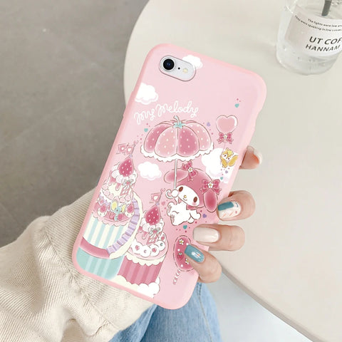 Phone Case for For Apple iphone 6 7 8 Plus SE 2022 Girls Anti-drop Cartoon Cinnamoroll Kuromi Hello Kitty Silicone Printed Cover