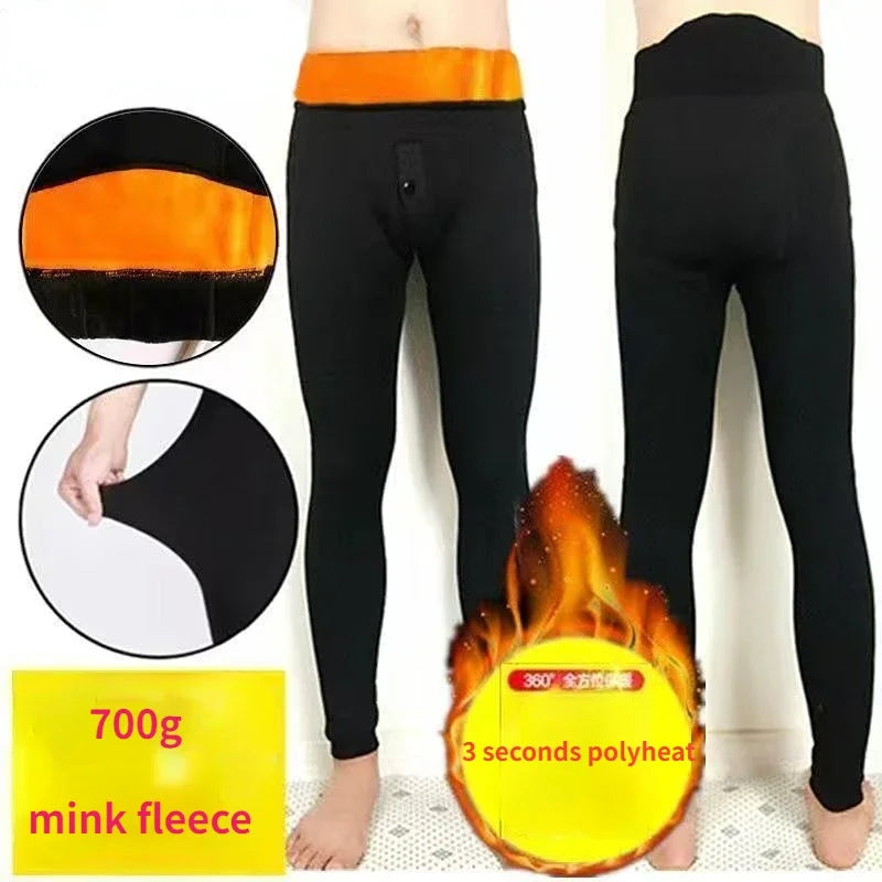 Winter Men Plus Size Thermal Underwear Bottoms Male Elastic Tights Leggings Thermos Pants Warm Wool Thickened Men's  Long Johns