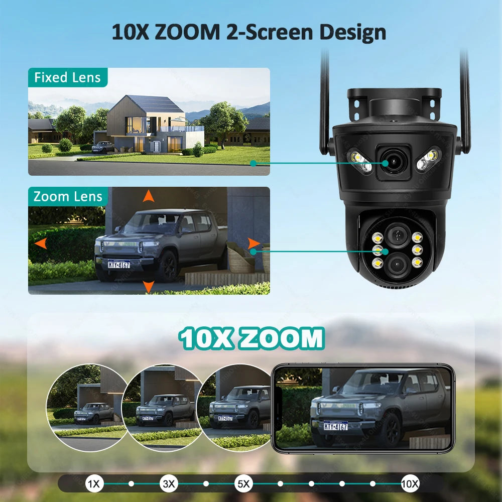 6K 12MP Security Camera 10X Zoom Three Lens Dual Screen Outdoor WiFi Buleteeth Protection IP Cam PTZ CCTV Video Surveillance