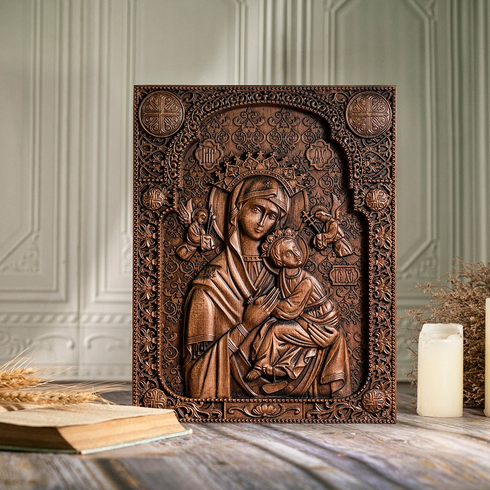 Our Lady of Perpetual Help Wood Carved Wall Decor, Catholic Religious Items, Home Decor, Our Lady Statue, Vintage Art