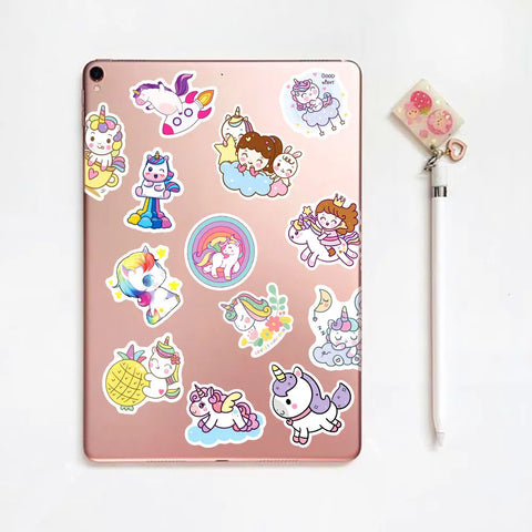 50/100pcs Cute Cartoon Unicorn Stickers for Laptop Luggage Phone Car Scooter Funny Vinyl Decal for Kids Girl Children Gift