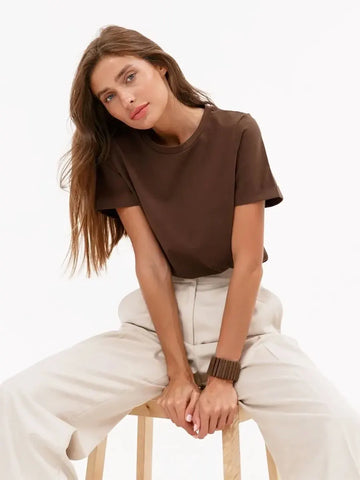 Basic Fashionable Solid Lady Short Sleeve Loose Tops Shirts