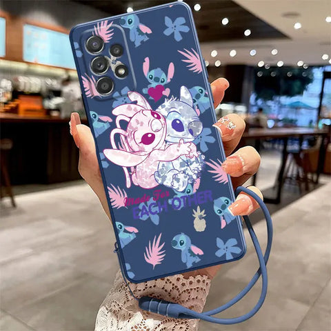 Candy Color Case For Samsung Galaxy A54 A53 A52 A13 A12 A51 A50 A23 A24 A32 A70 A34 A33 A72 Phone Cover Cartoon Disney Stitch