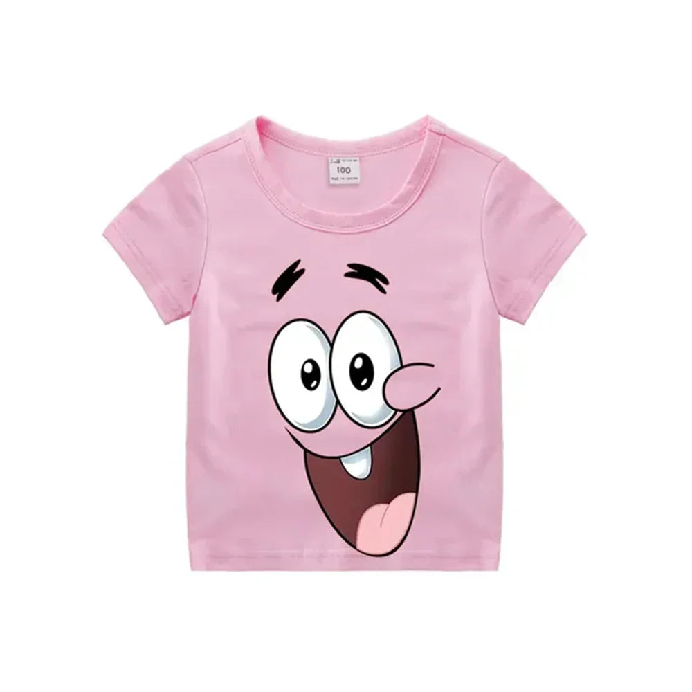 Cartoon Anime Baby Girls SpongeBob SquarePants Children's Top T-shirt Short Sleeved Boys Short Sleeved T-shirt Quick Drying