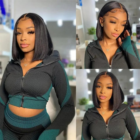 4x4 Bob Lace Closure Wig Indian Straight Human Hair for Black Women 4x1 Highlight Bob Lace Front Human Hair Wigs Blunt Cut Wig