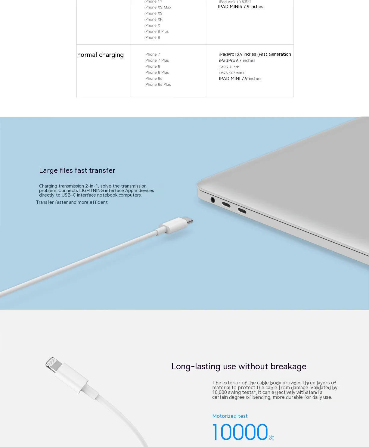 Fast Charging Type C to Lighning Cable Data