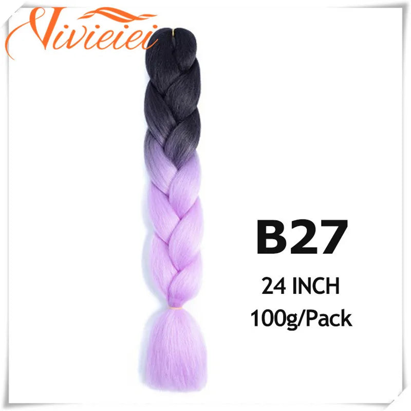 VIVIEIEI Synthetic Braiding Hair 24 Inch Jumbo Braid Ombre Jumbo Hair Extension for Women DIY Hair Braids Purple Pink Yellow Red