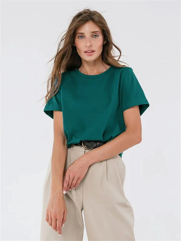 Basic Fashionable Solid Lady Short Sleeve Loose Tops Shirts